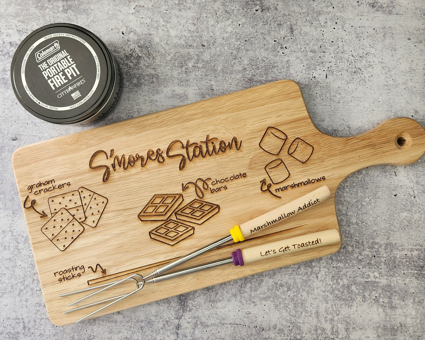 S'Mores Station with mini Fire Pit + 2 Sticks | Erin 'Spirational Crafts